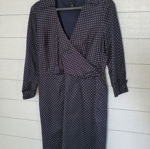 Ann Taylor Navy and White Polka-dot Wrap Style Dress